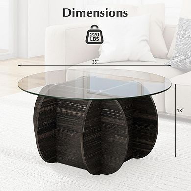 Costway 35" Round Coffee Table Modern Accent Table with Tempered Glass Top for Living Room