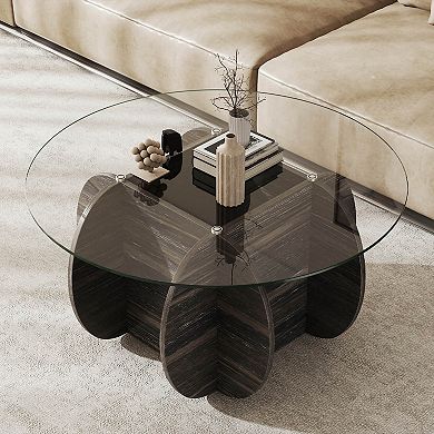 Costway 35" Round Coffee Table Modern Accent Table with Tempered Glass Top for Living Room