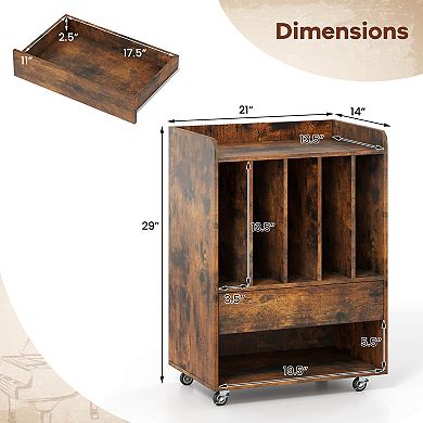 Costway Record Player Stand with Drawer & Record Holder,Lockable Wheels for Living Room
