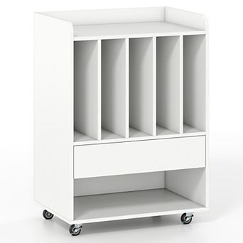 Costway Record Player Stand with Drawer & Record Holder,Lockable Wheels for Living Room