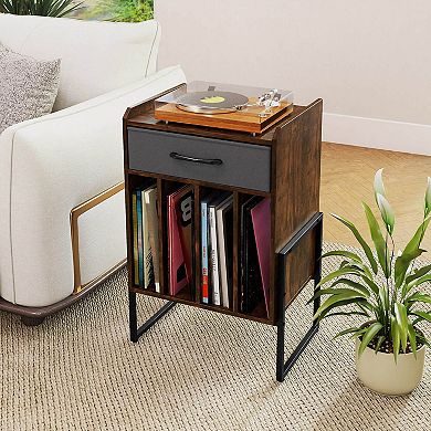 Costway Record Player Stand Turntable Stand with Drawer & Record Holder Display Shelf