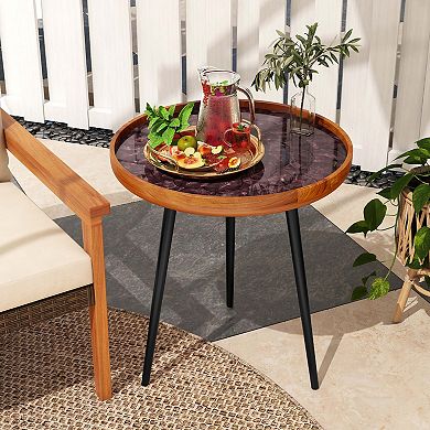 Costway 20" Round End Table Mid-century Modern Coffee Table with Sea Shell Decoration