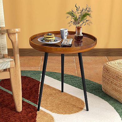 Costway 20" Round End Table Mid-century Modern Coffee Table with Sea Shell Decoration