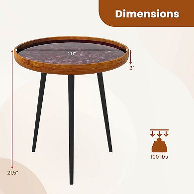 Costway 20" Round End Table Mid-century Modern Coffee Table with Sea Shell Decoration