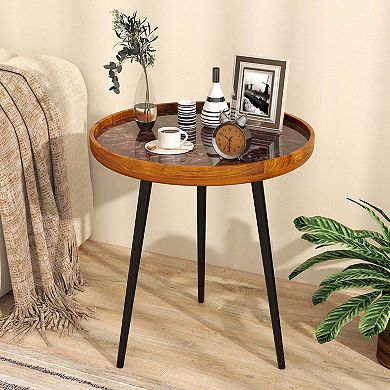 Costway 20" Round End Table Mid-century Modern Coffee Table with Sea Shell Decoration