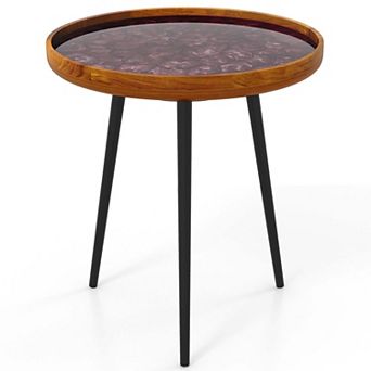Costway 20" Round End Table Mid-century Modern Coffee Table with Sea Shell Decoration