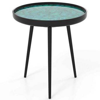 Costway 20" Round End Table Mid-century Modern Coffee Table with Sea Shell Decoration