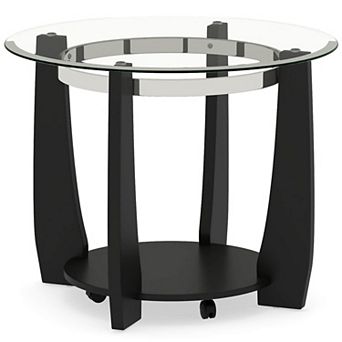 Costway 32” 2 tier Glass Coffee Table with Tempered Glass Top Bottom Storage Shelf & Wheels