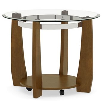 Costway 32” 2 tier Glass Coffee Table with Tempered Glass Top Bottom Storage Shelf & Wheels