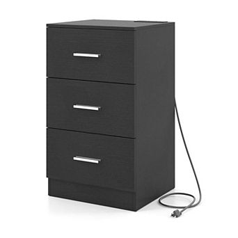Costway Nightstand with Charging Station, 3 Storage Drawers for Bedroom, Living Room
