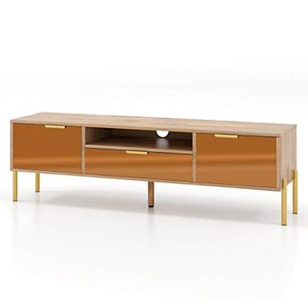 Costway Mirrored TV Stand for TV up to 65" Modern TV Console Table with Spacious Tabletop