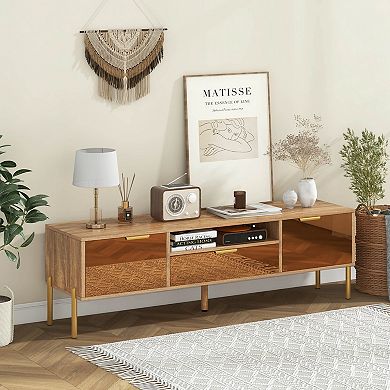 Costway Mirrored TV Stand for TV up to 65" Modern TV Console Table with Spacious Tabletop
