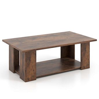 Costway Coffee Table 2 tier Modern Center Cocktail Table with Storage Shelf for Living Room