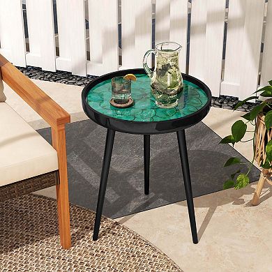 Costway 16" Round End Table Mid-century Modern Coffee Table with Sea Shell Decoration
