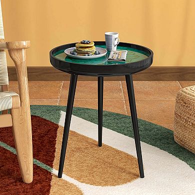 Costway 16" Round End Table Mid-century Modern Coffee Table with Sea Shell Decoration
