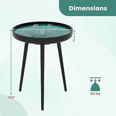 Costway 16" Round End Table Mid-century Modern Coffee Table with Sea Shell Decoration