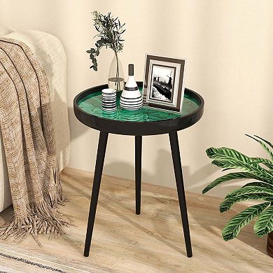 Costway 16" Round End Table Mid-century Modern Coffee Table with Sea Shell Decoration