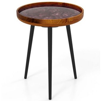 Costway 16" Round End Table Mid-century Modern Coffee Table with Sea Shell Decoration