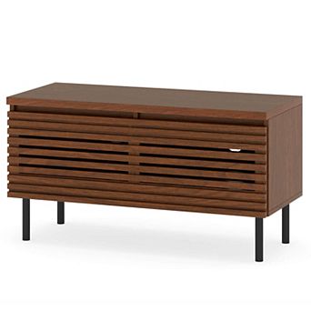 Costway Mid Century Fluted TV Stand for 40" TV Console Table with 2 Hidden Compartments