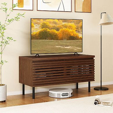 Costway Mid Century Fluted TV Stand for 40" TV Console Table with 2 Hidden Compartments