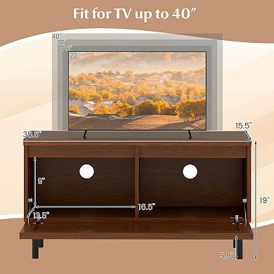 Costway Mid Century Fluted TV Stand for 40" TV Console Table with 2 Hidden Compartments