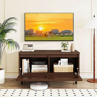 Costway Mid Century Fluted TV Stand for 40" TV Console Table with 2 Hidden Compartments