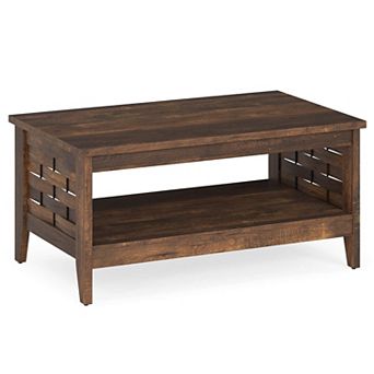 Costway 39.5” 2 tier Coffee Table with Open Shelf Woven Decorations Storage for Living Room