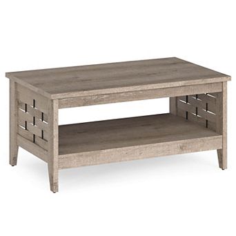 Costway 39.5” 2 tier Coffee Table with Open Shelf Woven Decorations Storage for Living Room