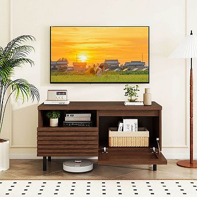 Costway Mid Century Fluted TV Stand for 40" TV Console Table with Open Compartment