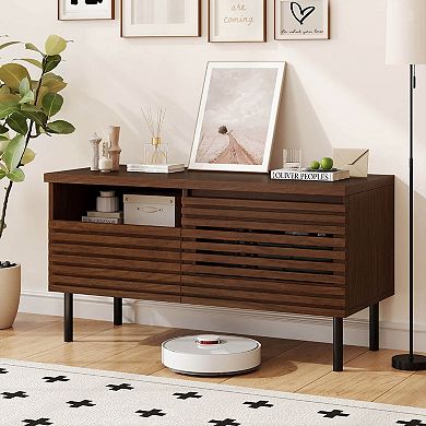 Costway Mid Century Fluted TV Stand for 40" TV Console Table with Open Compartment