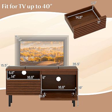 Costway Mid Century Fluted TV Stand for 40" TV Console Table with Open Compartment