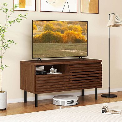 Costway Mid Century Fluted TV Stand for 40" TV Console Table with Open Compartment