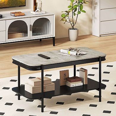 Costway Rectangular Coffee Table, 2-Tier Center Table with Lower Shelf for Bedroom, Office