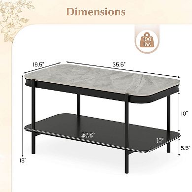 Costway Rectangular Coffee Table, 2-Tier Center Table with Lower Shelf for Bedroom, Office