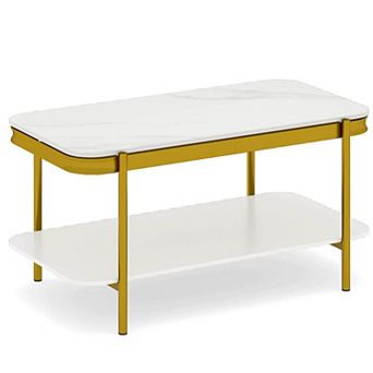 Costway Rectangular Coffee Table, 2 tier Center Table with Lower Shelf for Bedroom, Office