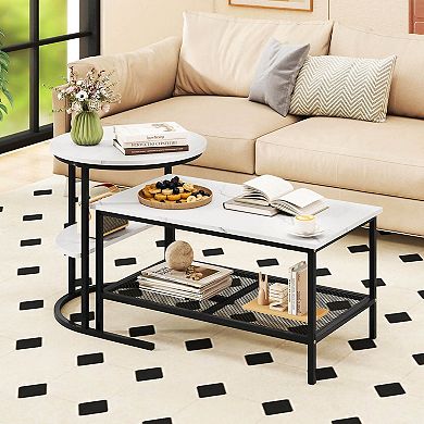 Costway Coffee Table Set of 2, 2-Tier Coffee Table and Side End Table with Storage Shelves