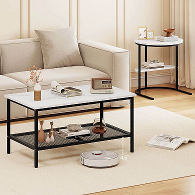 Costway Coffee Table Set of 2, 2-Tier Coffee Table and Side End Table with Storage Shelves