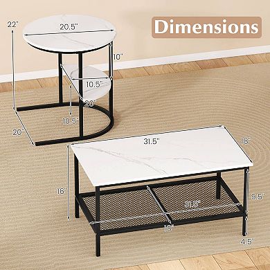 Costway Coffee Table Set of 2, 2-Tier Coffee Table and Side End Table with Storage Shelves