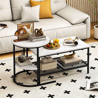 Costway Coffee Table Set of 2, 2-Tier Coffee Table and Side End Table with Storage Shelves