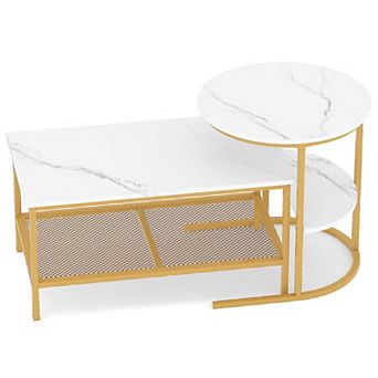 Costway Coffee Table Set of 2, 2 tier Coffee Table and Side End Table with Storage Shelves