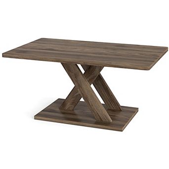 Costway 37.5” Coffee Table with Stable Base & Rubber Wood Connection for Living Room