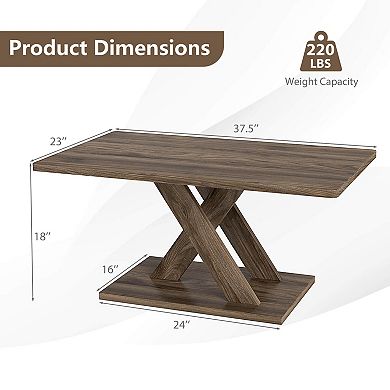 Costway 37.5” Coffee Table with Stable Base & Rubber Wood Connection for Living Room
