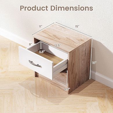 Costway Modern Nightstand Bedside Table with Drawer Open Storage Shelf for Small Spaces