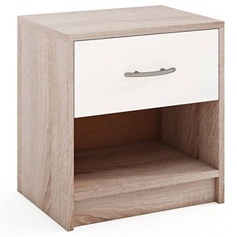 Costway Modern Nightstand Bedside Table with Drawer Open Storage Shelf for Small Spaces