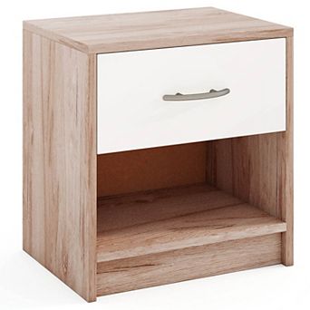 Costway Modern Nightstand Bedside Table with Drawer Open Storage Shelf for Small Spaces