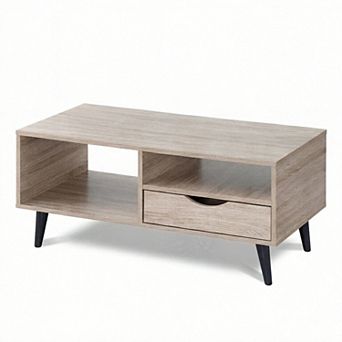 Costway Coffee Table with Storage, Rustic Rectangle Center Table with Drawer & Open Shelves