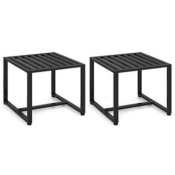 Costway Indoor Square Side Tables, Set of 2 Metal End Tables with Slatted Tabletop