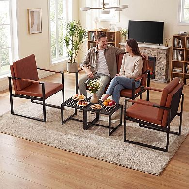 Costway Indoor Square Side Tables, Set of 2 Metal End Tables with Slatted Tabletop
