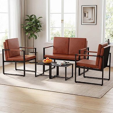 Costway Indoor Square Side Tables, Set of 2 Metal End Tables with Slatted Tabletop
