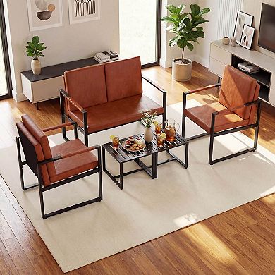 Costway Indoor Square Side Tables, Set of 2 Metal End Tables with Slatted Tabletop